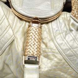 Pre Owned Fendi Metallic Gold Textured Leather Spy Hobo