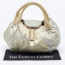 Pre Owned Fendi Metallic Gold Textured Leather Spy Hobo