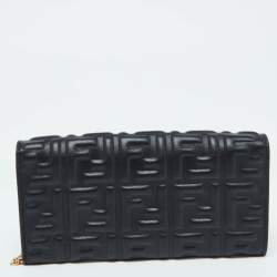Fendi Black Zucca Embossed Leather Baguette Wallet on Chain