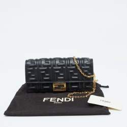 Fendi Black Zucca Embossed Leather Baguette Wallet on Chain