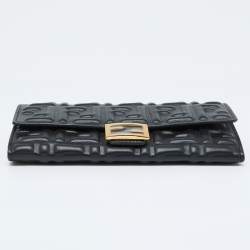 Fendi Black Zucca Embossed Leather Baguette Wallet on Chain