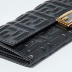 Fendi Black Zucca Embossed Leather Baguette Wallet on Chain