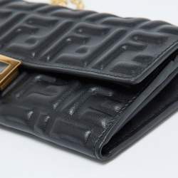 Fendi Black Zucca Embossed Leather Baguette Wallet on Chain