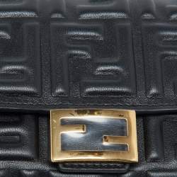 Fendi Black Zucca Embossed Leather Baguette Wallet on Chain