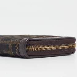 Fendi Tobacco Zucca Canvas and Leather FF Zip Around Wallet