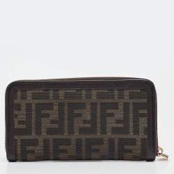 Fendi Tobacco Zucca Canvas and Leather FF Zip Around Wallet