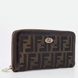 Fendi Tobacco Zucca Canvas and Leather FF Zip Around Wallet