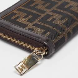 Fendi Tobacco Zucca Canvas and Leather FF Zip Around Wallet