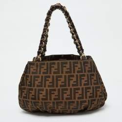 مملوكة مسبقًا Fendi Tobacco Zucca Canvas and Patent Leather Small Mia Hobo