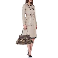 Fendi Metallic/Dark Brown Croc Effect Canvas Magic Satchel