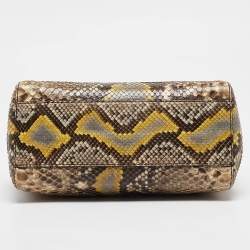 Pre Owned Fendi Beige/Yellow Python Mini Peekaboo Top Handle Bag