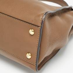 Pre Owned Fendi Brown Leather Medium Peekaboo Top Handle Bag