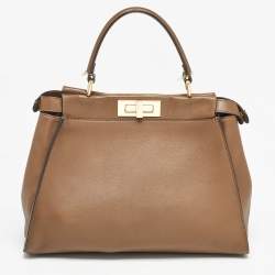 Pre Owned Fendi Brown Leather Medium Peekaboo Top Handle Bag