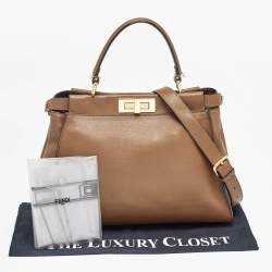 Pre Owned Fendi Brown Leather Medium Peekaboo Top Handle Bag