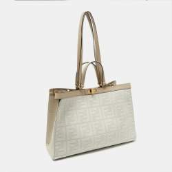 Pre Owned Fendi Beige Zucca Canvas and Leather Medium FF Peekaboo X Tote