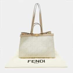 Pre Owned Fendi Beige Zucca Canvas and Leather Medium FF Peekaboo X Tote