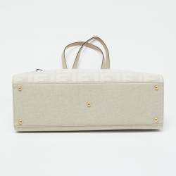 Pre Owned Fendi Beige Zucca Canvas and Leather Medium FF Peekaboo X Tote