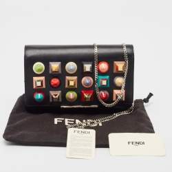 Pre Owned Fendi Black Leather Rainbow Stud Tube Wallet On Chain