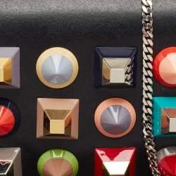 Pre Owned Fendi Black Leather Rainbow Stud Tube Wallet On Chain