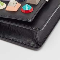 Pre Owned Fendi Black Leather Rainbow Stud Tube Wallet On Chain