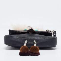 Pre Owned Fendi Black Leather and Fur Micro Monster Baguette Bag