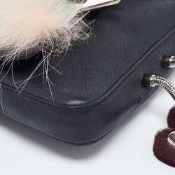 Pre Owned Fendi Black Leather and Fur Micro Monster Baguette Bag