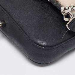 Pre Owned Fendi Black Leather and Fur Micro Monster Baguette Bag