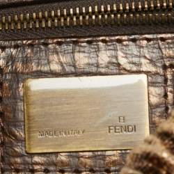 Pre Owned Fendi Metallic/Dark Brown Croc Effect Canvas Magic Satchel