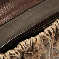 Pre Owned Fendi Metallic/Dark Brown Croc Effect Canvas Magic Satchel