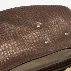 Pre Owned Fendi Metallic/Dark Brown Croc Effect Canvas Magic Satchel