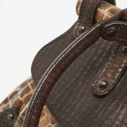 Pre Owned Fendi Metallic/Dark Brown Croc Effect Canvas Magic Satchel