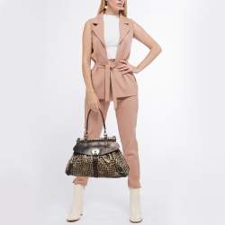 Pre Owned Fendi Metallic/Dark Brown Croc Effect Canvas Magic Satchel