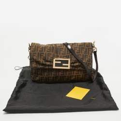 مملوكة مسبقًا Fendi Brown Zucca Canvas and Patent Leather Mia Flap Shoulder Bag