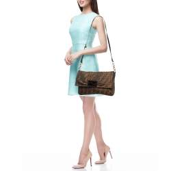مملوكة مسبقًا Fendi Brown Zucca Canvas and Patent Leather Mia Flap Shoulder Bag