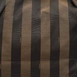 Pre Owned Fendi Tobacco/Red Canvas and Leather Large Pequin Striped Hobo