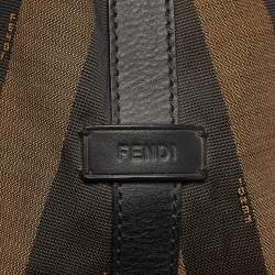 Pre Owned Fendi Tobacco/Red Canvas and Leather Large Pequin Striped Hobo