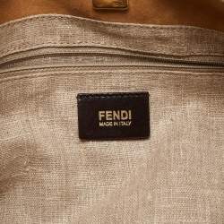 Pre Owned Fendi Tobacco/Red Canvas and Leather Large Pequin Striped Hobo