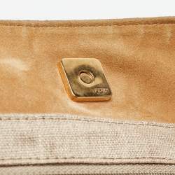 Pre Owned Fendi Tobacco/Red Canvas and Leather Large Pequin Striped Hobo