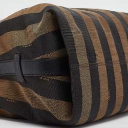 Pre Owned Fendi Tobacco/Red Canvas and Leather Large Pequin Striped Hobo