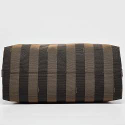 Pre Owned Fendi Tobacco/Red Canvas and Leather Large Pequin Striped Hobo