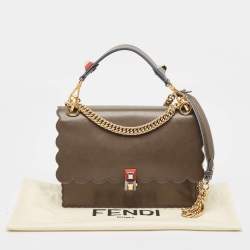 Pre Owned Fendi Dark Beige Leather Medium Scalloped Kan I Shoulder Bag
