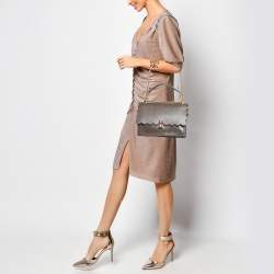 Pre Owned Fendi Dark Beige Leather Medium Scalloped Kan I Shoulder Bag
