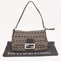 مملوكة مسبقًا Fendi Black/Beige Zucchino Canvas Mini Mama Baguette Bag