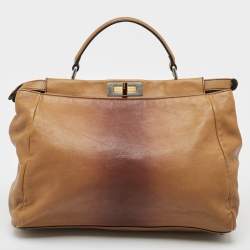 Fendi Brown Ombre Leather and Calf Hair Lining Large Peekaboo Top Handle Bag