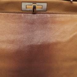 Fendi Brown Ombre Leather and Calf Hair Lining Large Peekaboo Top Handle Bag