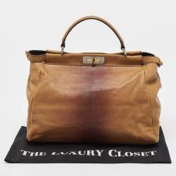 Fendi Brown Ombre Leather and Calf Hair Lining Large Peekaboo Top Handle Bag