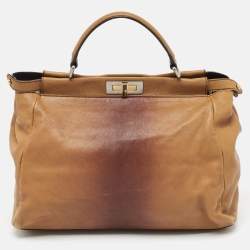 Fendi Brown Ombre Leather and Calf Hair Lining Large Peekaboo Top Handle Bag