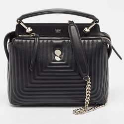 Fendi Black Quilted Leather Small Dotcom Click Top Handle Bag