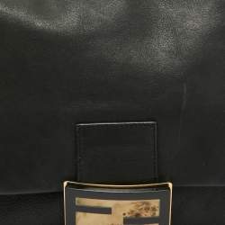 Pre Owned Fendi Black Iridescent Leather Large Mamma Forever Flap Shoulder Bag