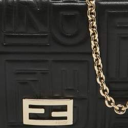 Pre Owned Fendi Black Embossed Leather Wallet On Chain